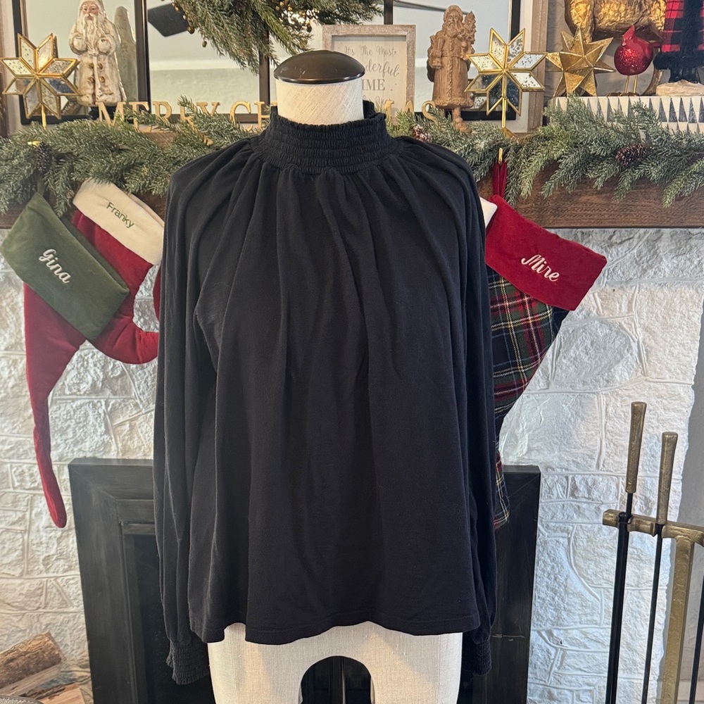 Sundry Black Mock-Neck Cotton Blouse